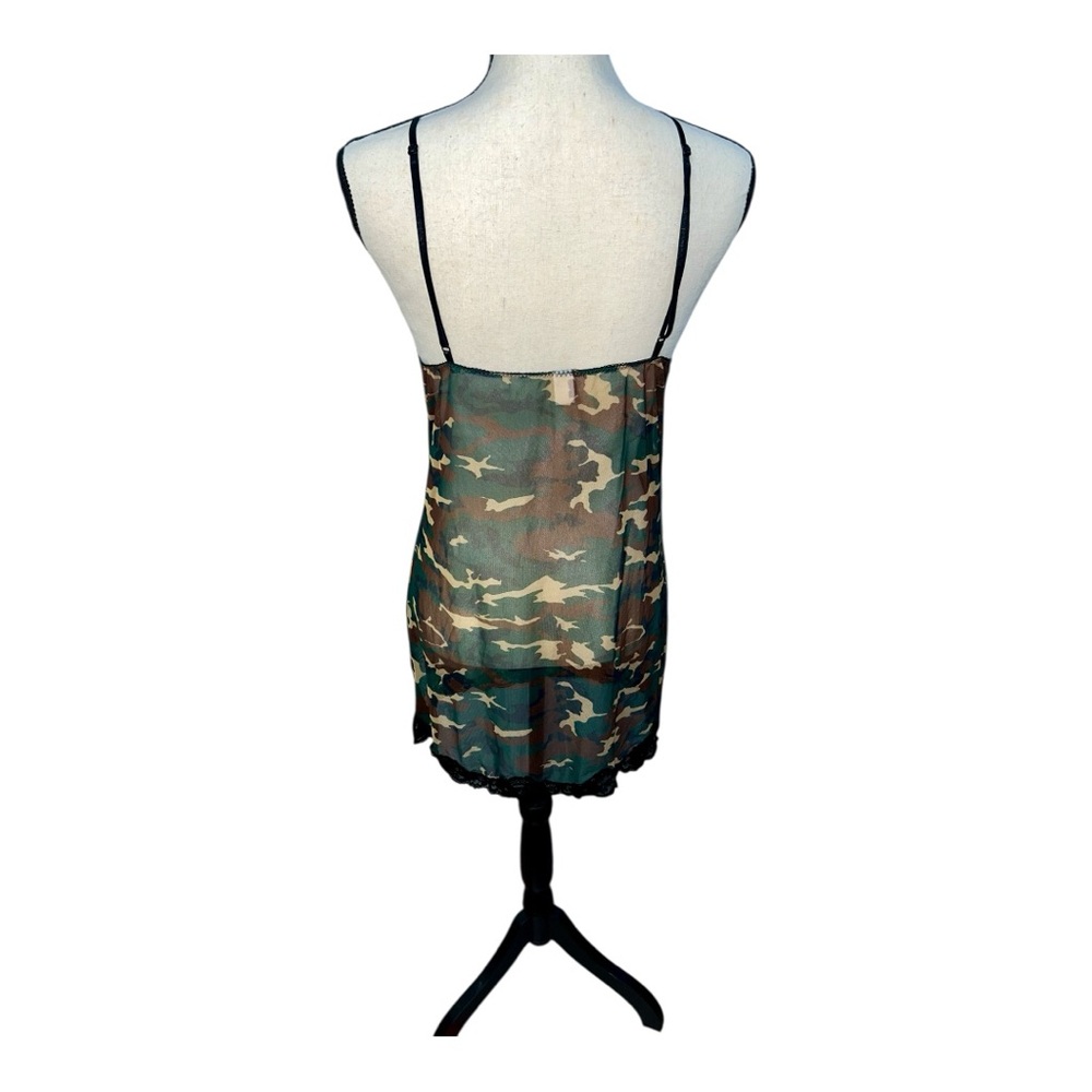 Vintage Hot Topic 90’s Y2K Sheer Camouflage Lace Trim Slip Dress / Chemise - Picture 3 of 7
